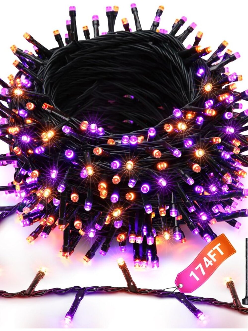 Orange Purple Halloween Lights, 174FT 500LED Plugin Non-Connectable